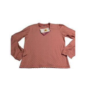 Marie Birdie  Print Mock Neck Long Sleeve Top Women size 8 XXXL Red White